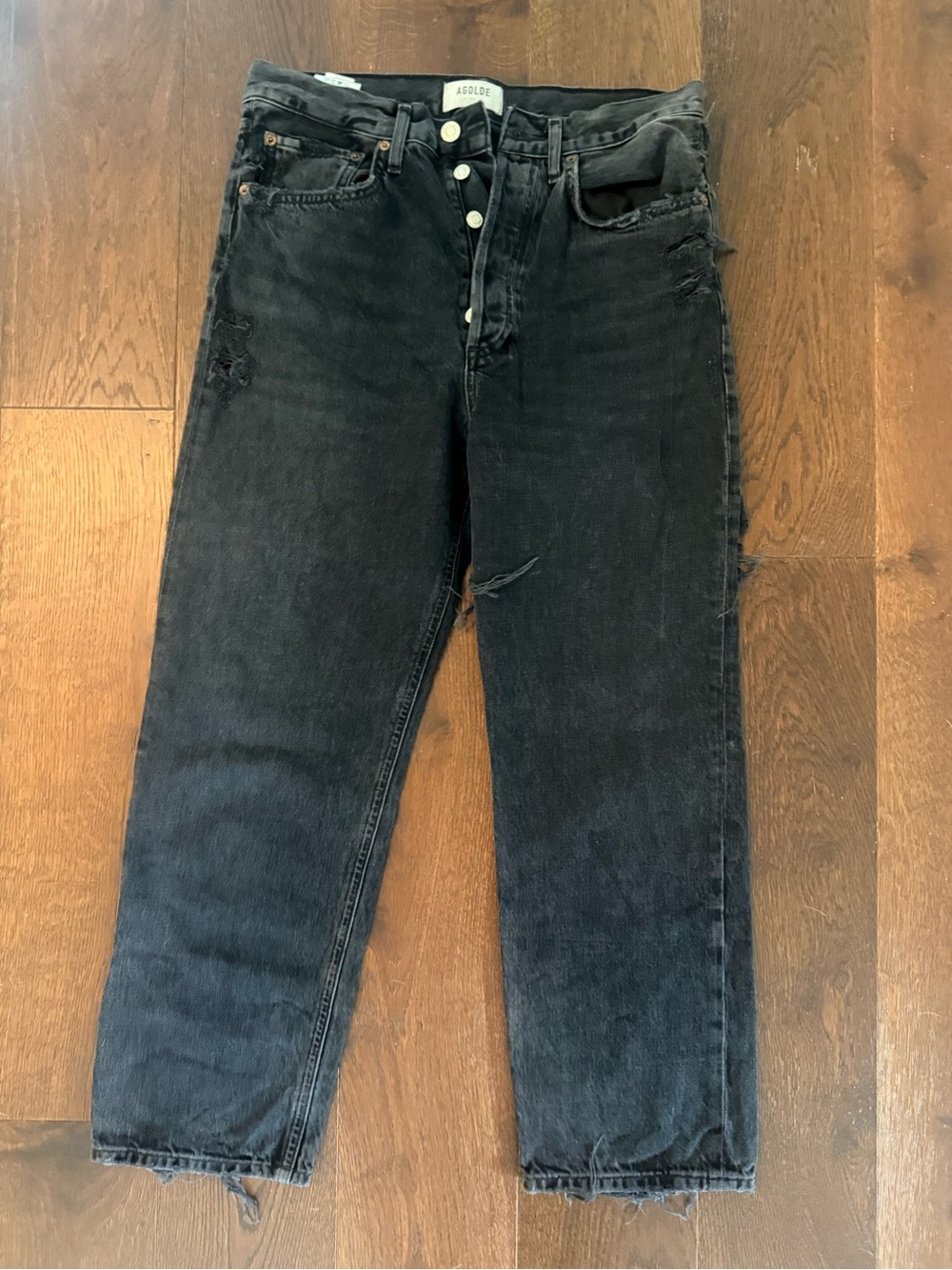 AGOLDE women’s  Black Distressed Button-Fly Jeans